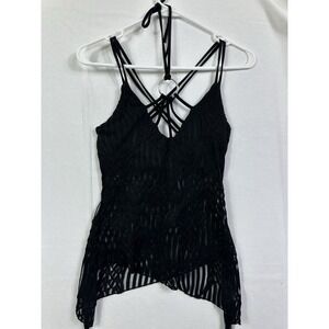 LULYK striped pointelle Halter Top Halterneck Top color Black size M Medium NWOT